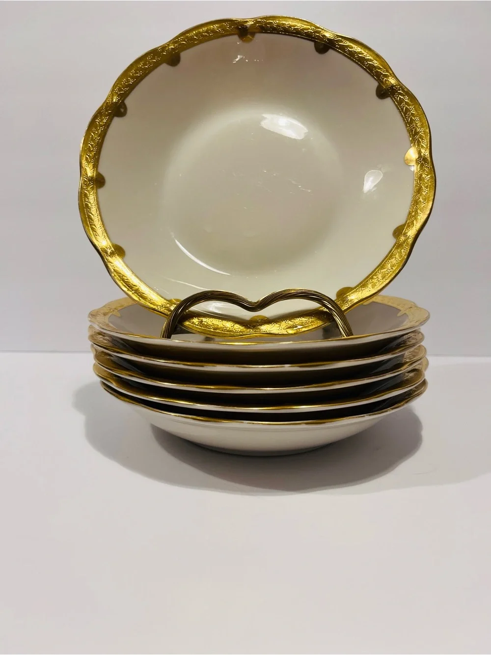 Antique Theodore Haviland New York Made in America Gold Encrusted 6 Soup Plates